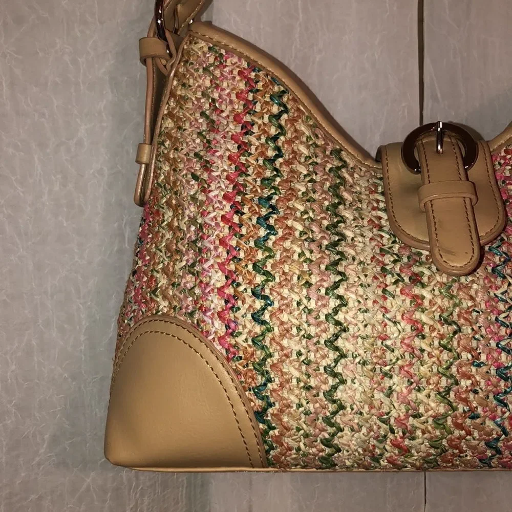 Croft & Barrow Tan Multicolored Faux Leather Straw Hobo Bag